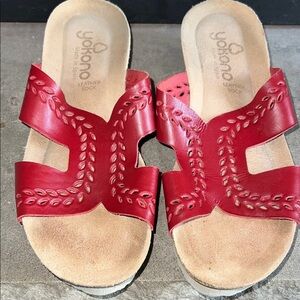 Yukono Slip On Red Leather Sock Open Toe